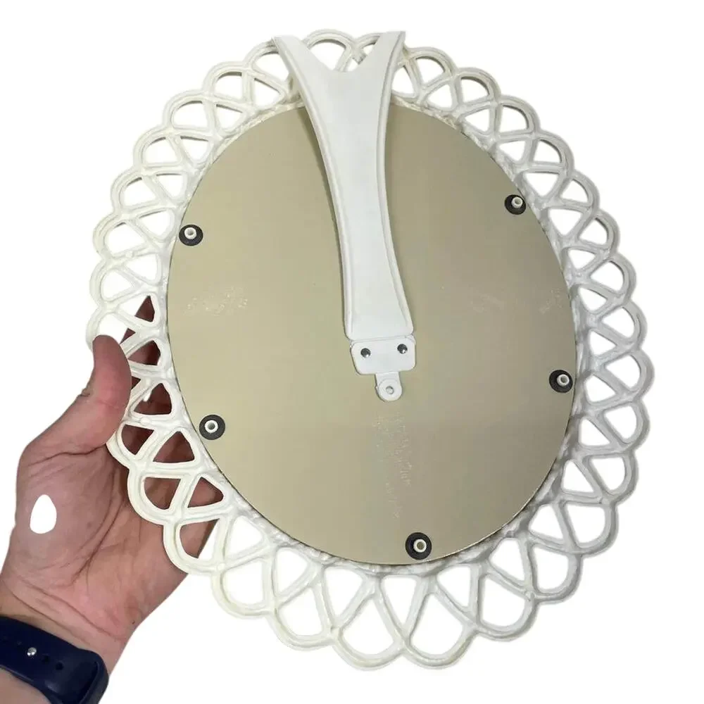 VTG White Woven Oval Wicker Style Standing Make Up Vanity Mirror Syroco Style